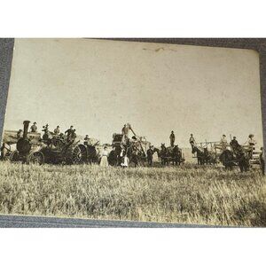 Antique 1905 Farm Threshing Scene Photo-Steam Traction Engine Harvest Crew 8x10